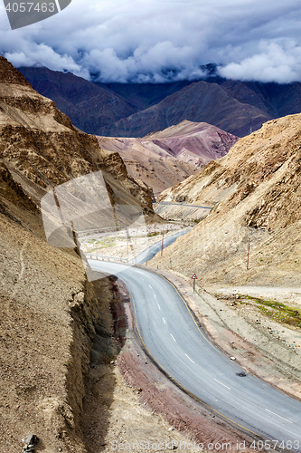 Image of Srinagar Leh national highway NH-1 in Himalayas. Ladakh, India