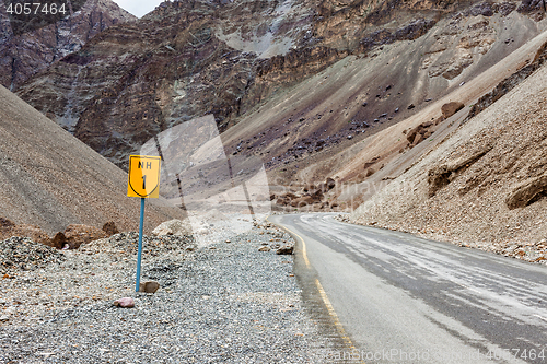 Image of Srinagar Leh national highway NH-1 in Himalayas. Ladakh, India