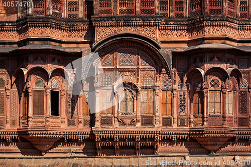 Image of Decorated carved windows in Rajasthan, India