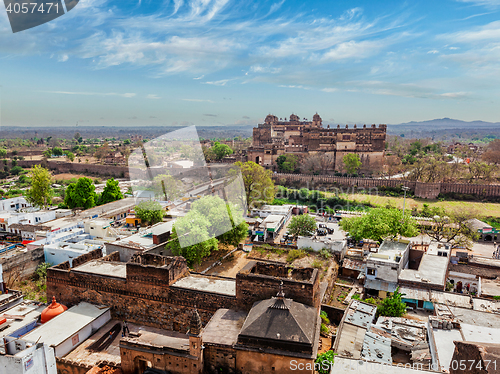 Image of Aerial view of Orchha village and palace