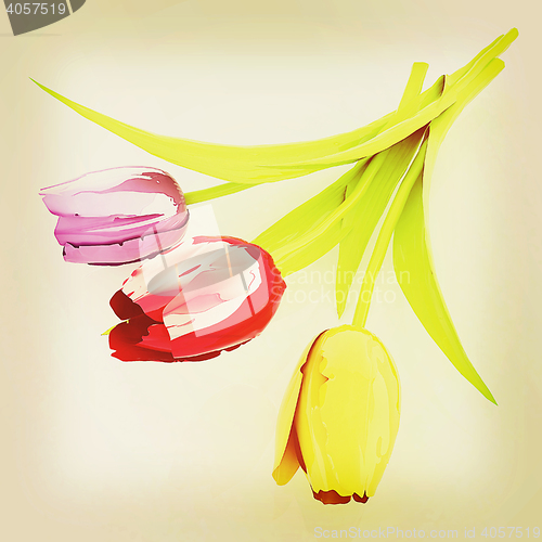 Image of Tulip flower. 3D illustration. Vintage style.