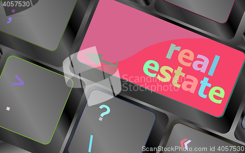 Image of Real Estate concept. hot key on computer keyboard with Real Estate words vector keyboard key. keyboard button. Vector illustration