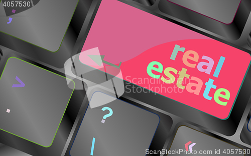 Image of Real Estate concept. hot key on computer keyboard with Real Estate words vector keyboard key. keyboard button. Vector illustration