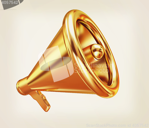 Image of Gold loudspeaker as announcement icon. Illustration on white. 3D