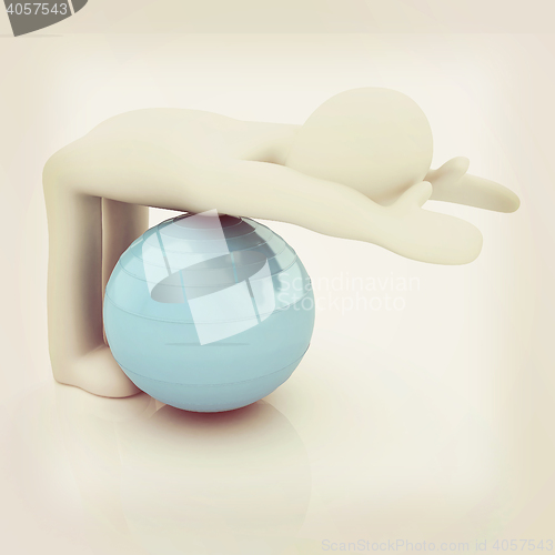 Image of 3d man exercising position on fitness ball. My biggest pilates s