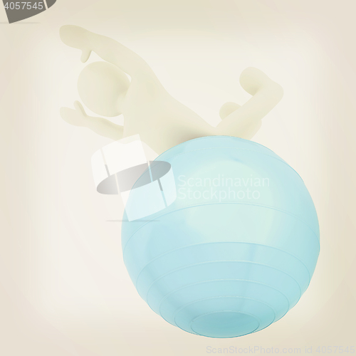Image of 3d man exercising position on fitness ball. My biggest pilates s