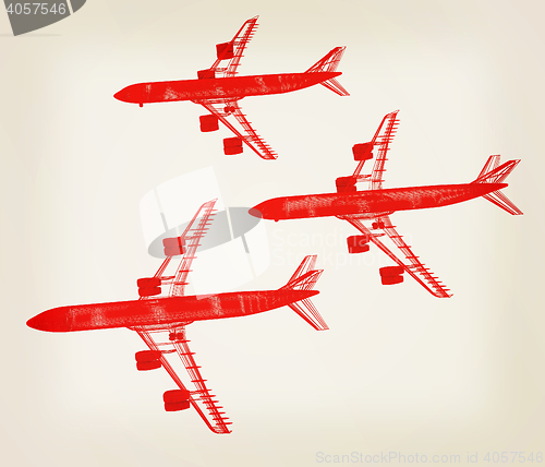 Image of Airplane. 3D illustration. Vintage style.