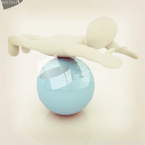 Image of 3d man exercising position on fitness ball. My biggest pilates s