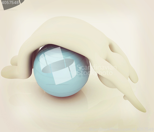Image of 3d man exercising position on fitness ball. My biggest pilates s