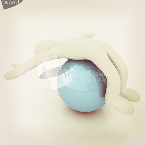 Image of 3d man exercising position on fitness ball. My biggest pilates s