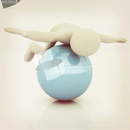 Image of 3d man exercising position on fitness ball. My biggest pilates s
