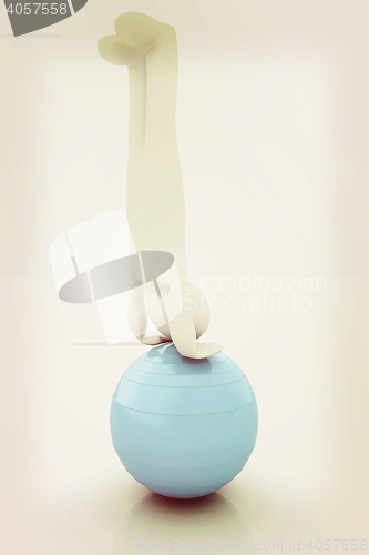 Image of 3d man exercising position on fitness ball. My biggest pilates s