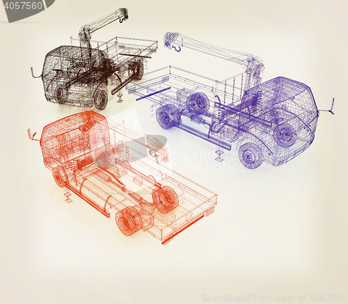 Image of 3d model truck. 3D illustration. Vintage style.