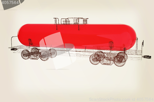 Image of 3D model cistern car. 3D illustration. Vintage style.