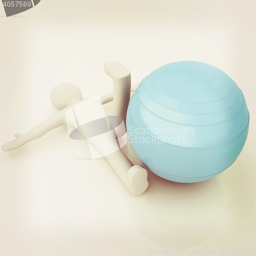 Image of 3d man exercising position on fitness ball. My biggest pilates s