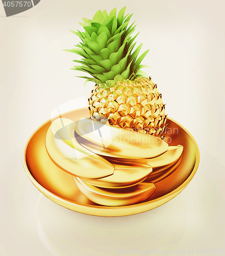Image of Gold citrus in a dish. 3D illustration. Vintage style.