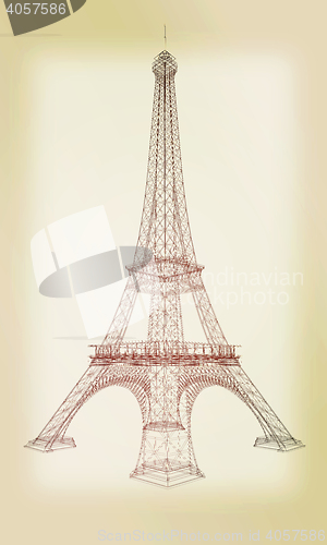 Image of 3d Eiffel Tower render. 3D illustration. Vintage style.