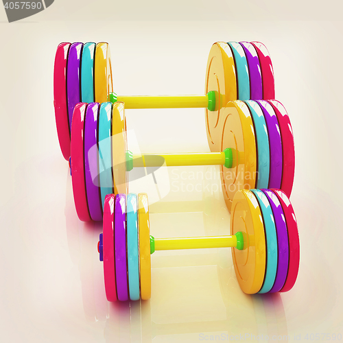 Image of Fitness dumbbells. 3D illustration. Vintage style.