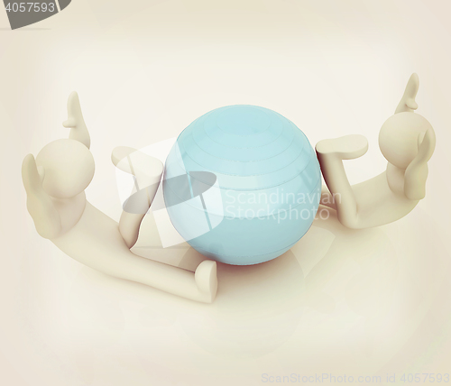 Image of 3d man exercising position on fitness ball. My biggest pilates s