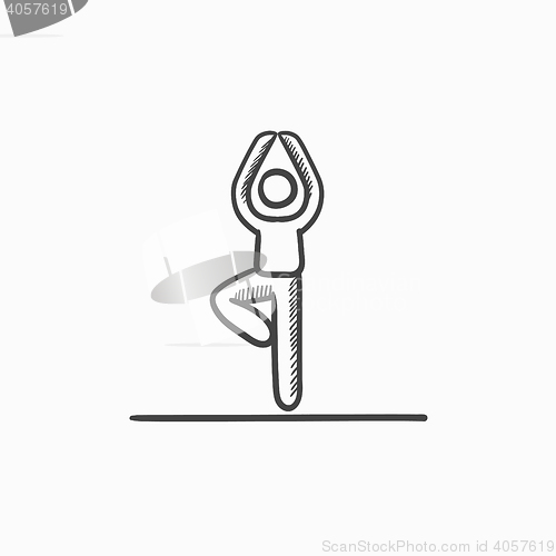 Image of Man practicing yoga sketch icon.