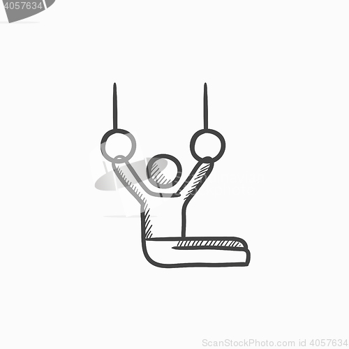 Image of Gymnast on stationary rings sketch icon.