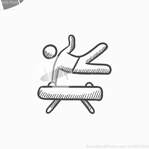 Image of Gymnast exercising on pommel horse sketch icon.