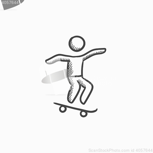 Image of Man riding on skateboard  sketch icon.