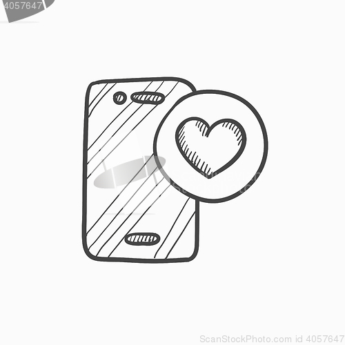 Image of Smartphone with heart sign sketch icon.