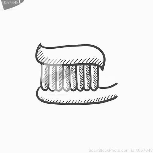 Image of Toothbrush with toothpaste sketch icon.