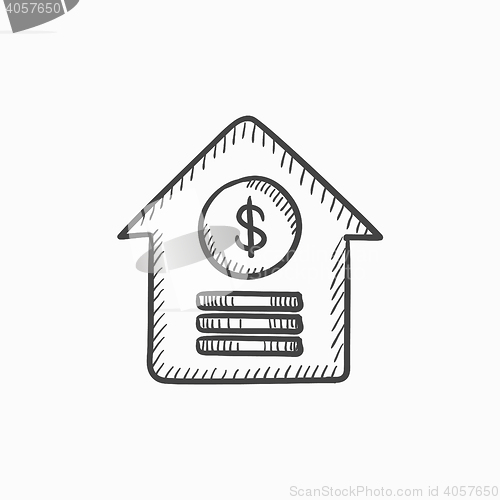 Image of House with dollar symbol sketch icon.