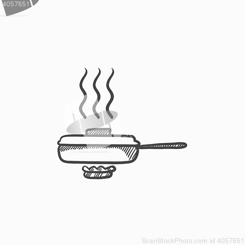 Image of Frying pan with cover sketch icon.