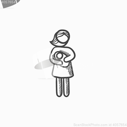 Image of Woman holding baby sketch icon.