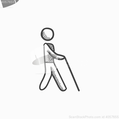 Image of Blind man with stick sketch icon.