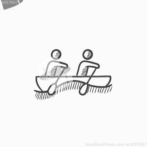 Image of Tourists sitting in boat sketch icon.