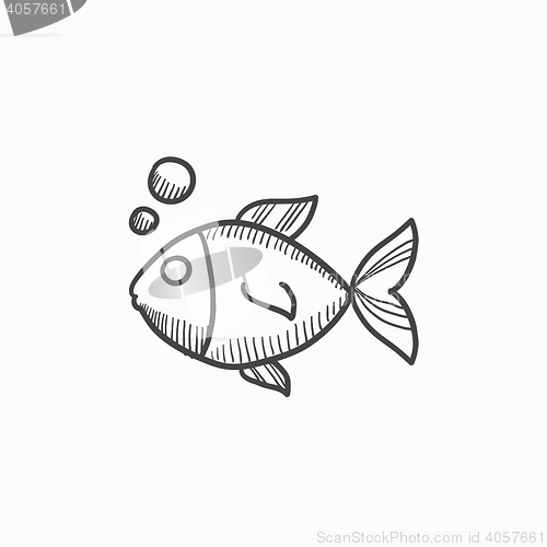 Image of Little fish under water sketch icon.