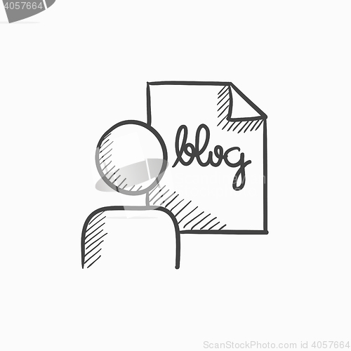 Image of Man and sheet with word blog sketch icon.