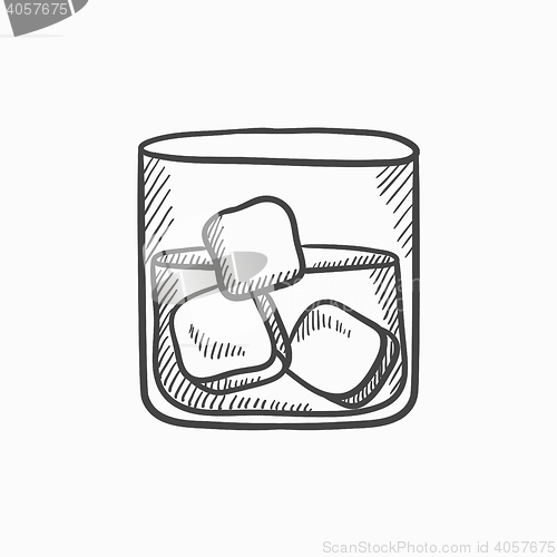 Image of Glass of water with ice sketch icon.