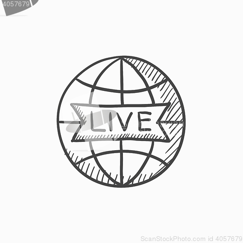 Image of Globe with live sign sketch icon.