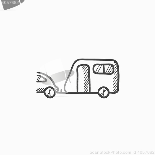 Image of Car with caravan sketch icon.