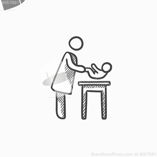Image of Mother taking care of baby sketch icon.