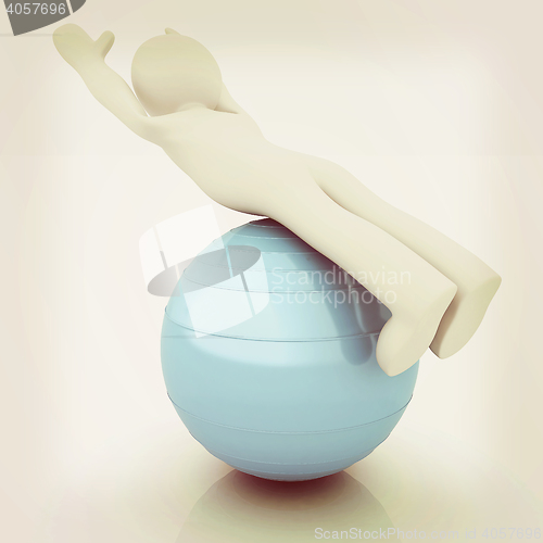 Image of 3d man exercising position on fitness ball. My biggest pilates s