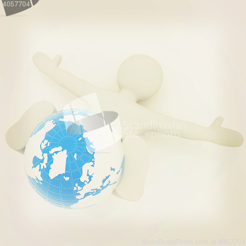 Image of 3d man exercising position on Earth - fitness ball. My biggest G