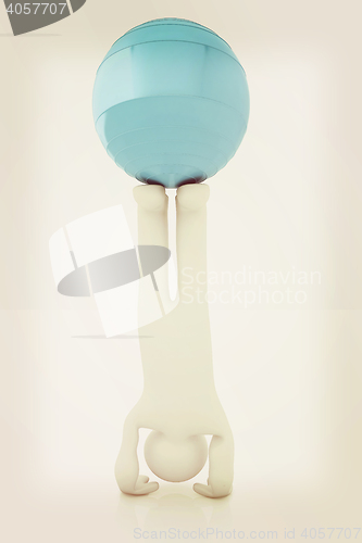 Image of 3d man exercising position on fitness ball. My biggest pilates s