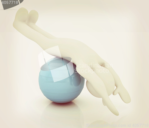Image of 3d man exercising position on fitness ball. My biggest pilates s