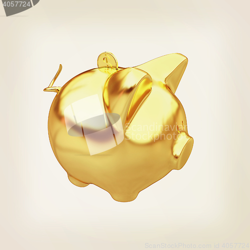 Image of gold coin with with the gold piggy bank . 3D illustration. Vinta