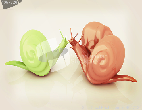 Image of 3d fantasy animals, snails on white background . 3D illustration