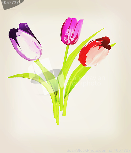 Image of Tulip flower. 3D illustration. Vintage style.