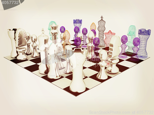 Image of Chess. 3D illustration. Vintage style.