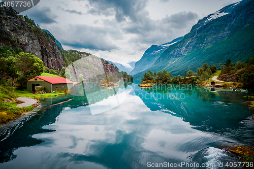 Image of lovatnet lake Beautiful Nature Norway.