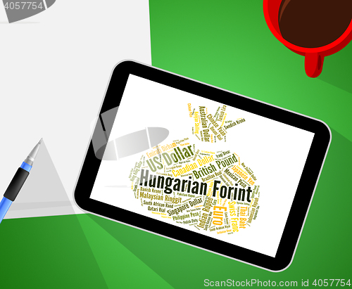 Image of Hungarian Forint Means Exchange Rate And Banknotes